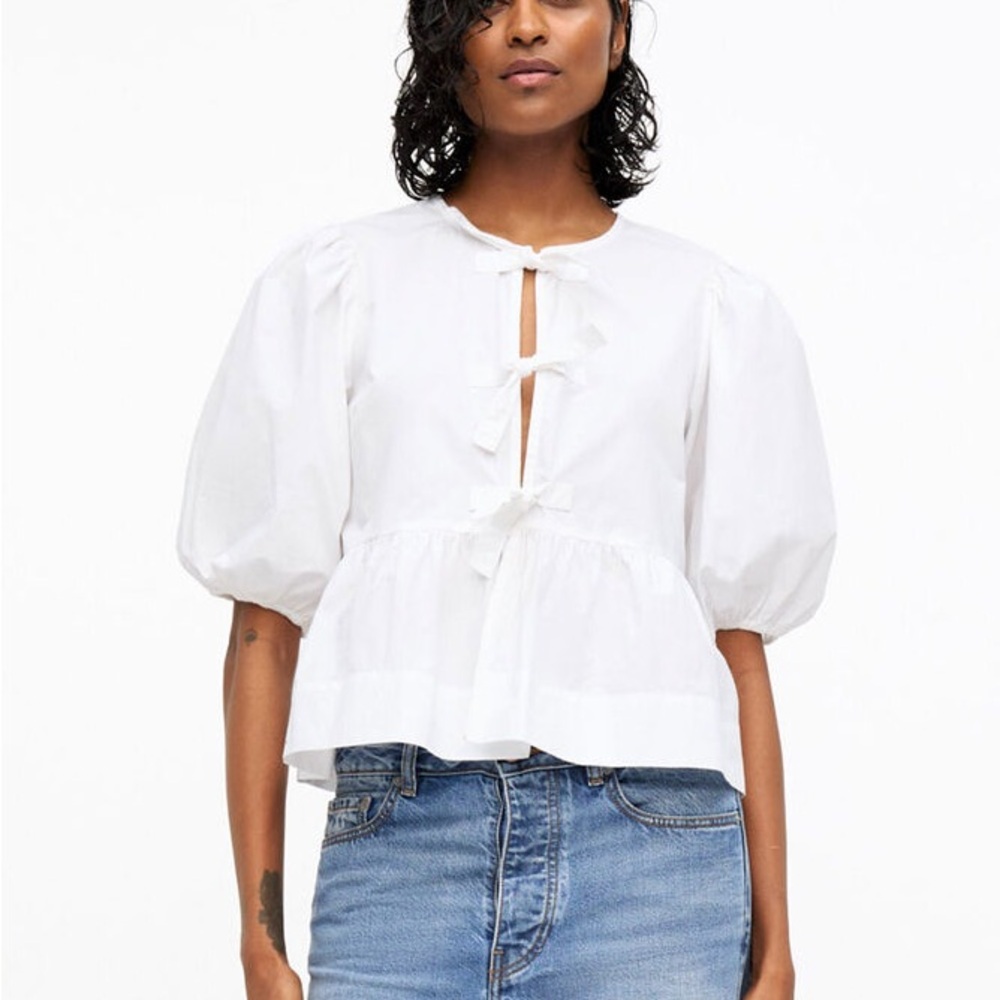 Ganni Poplin Front Tie Peplum Blouse 38